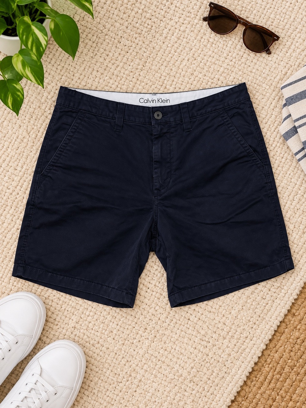 Calvin Klein Men’s Unity Shorts W34 Black Chino Casual Flat Front